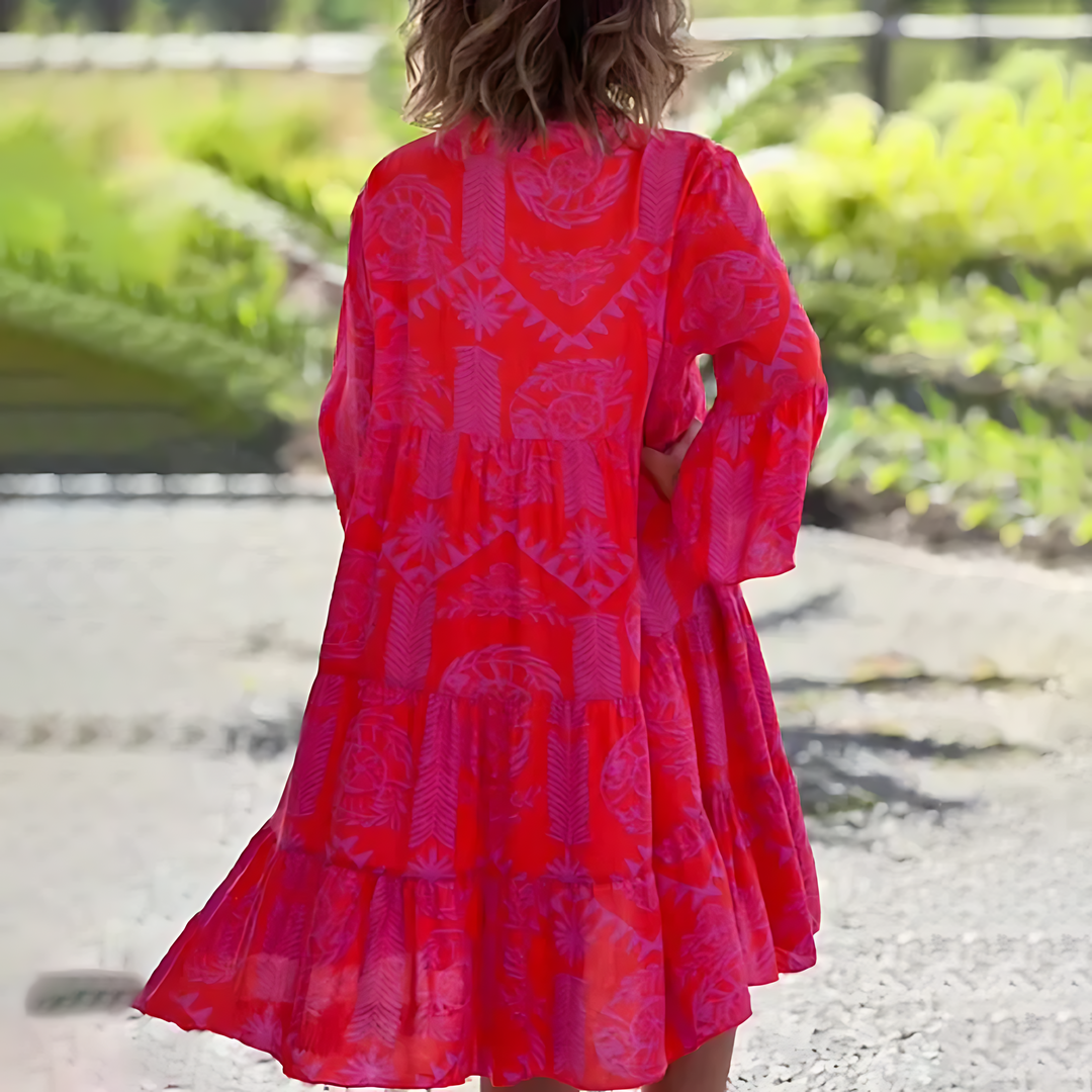 Women’s Midi Dress – V-Neck – Relaxed Fit – Three-Quarter Sleeve – Breathable Blend