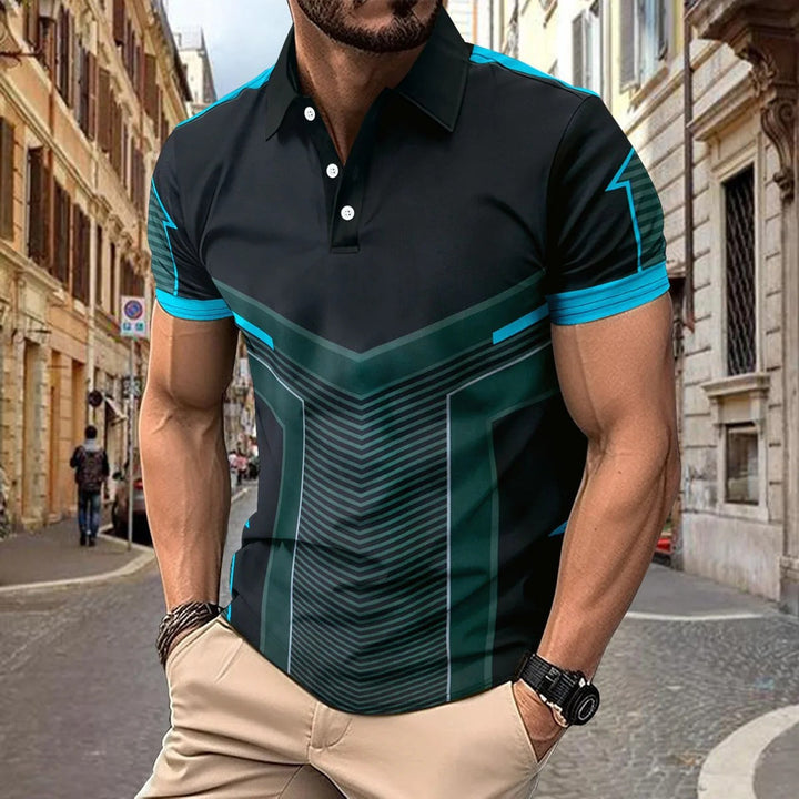 Men’s Polo Shirt - Slim Fit - Knit - Geometric Print - Short Sleeve