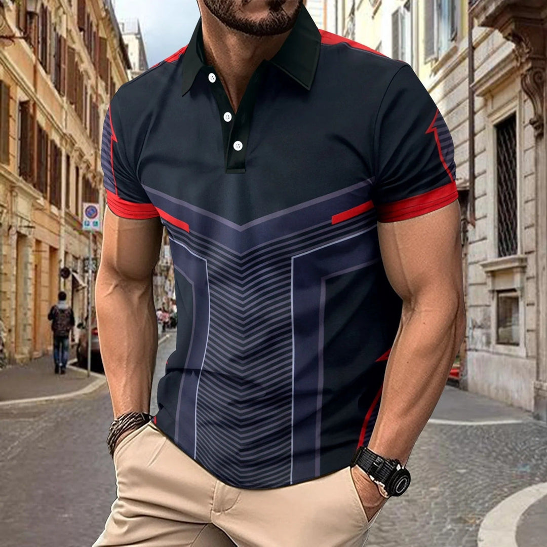 Men’s Polo Shirt - Slim Fit - Knit - Geometric Print - Short Sleeve