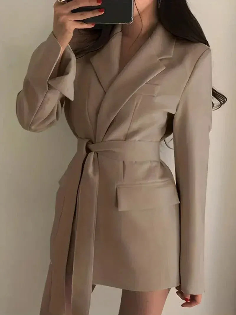 Women’s Blazer Dress – Tailored Fit – Belted Waist – Long Sleeve – Structured Silhouette