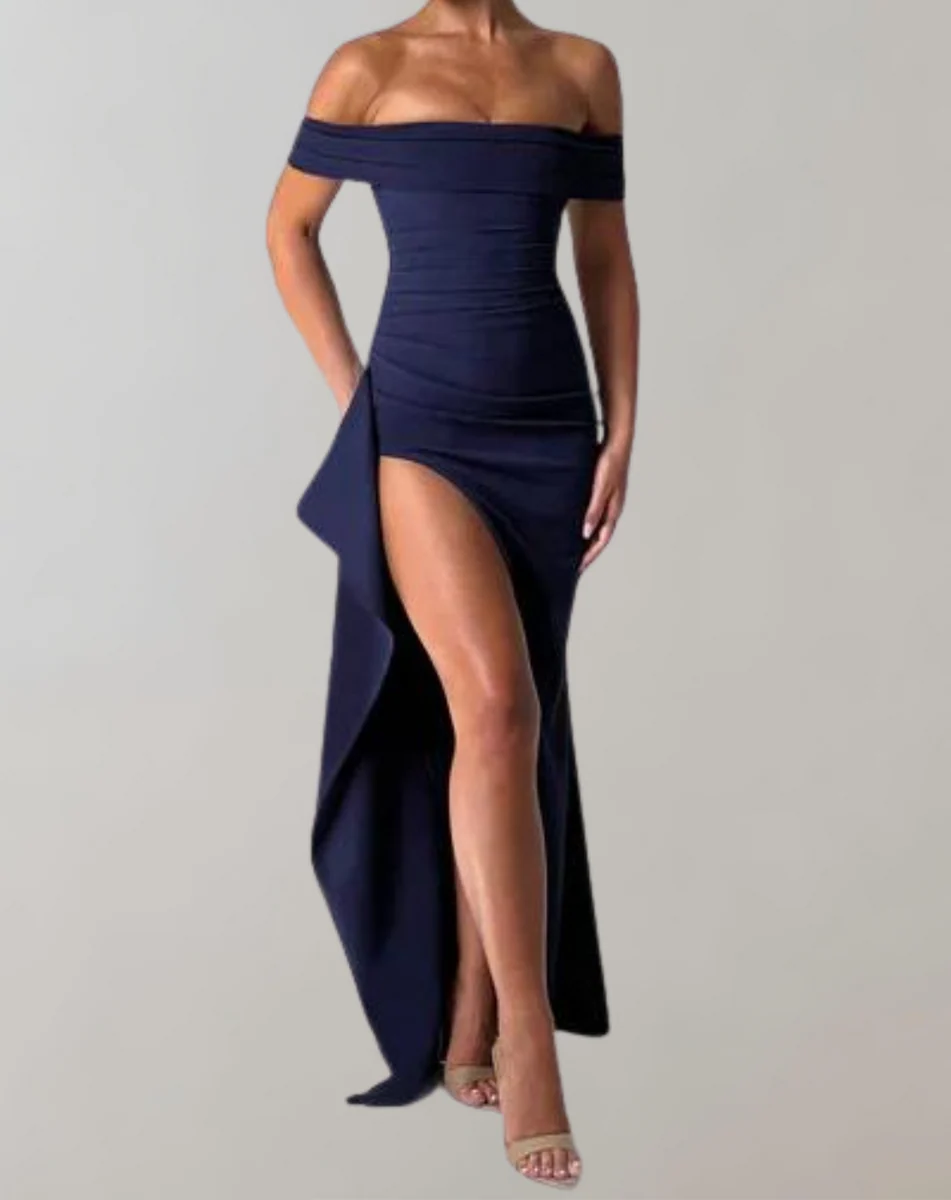 Women’s Maxi Dress – Slim Fit – Off-Shoulder – High Slit – Elegant Evening Wear