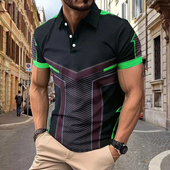 Men’s Polo Shirt - Slim Fit - Knit - Geometric Print - Short Sleeve