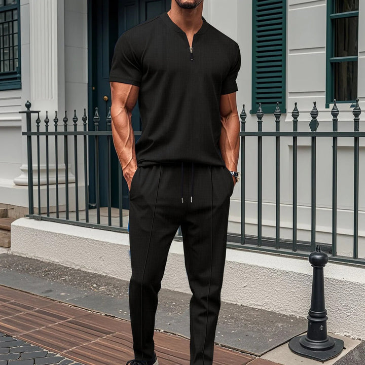 Men’s Fitness Set - Slim Fit - Stretch Fabric - Zipper Top & Elastic Pants