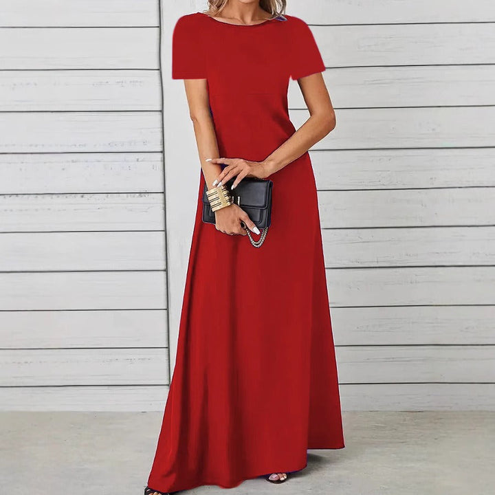 Women’s Maxi Dress – Slim Fit – Cotton – Short Sleeve – Round Neck Casual Style