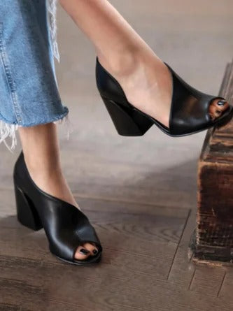 Women’s Block Heel Flats – Open Toe – Sleek Fit – Minimalist Design – All-Day Comfort