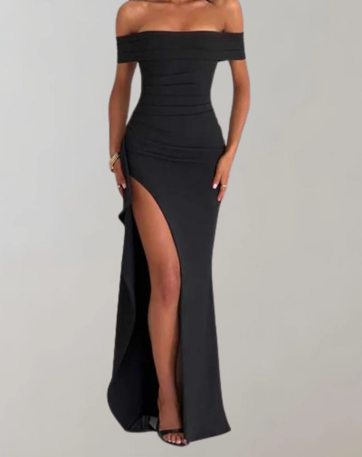 Women’s Maxi Dress – Slim Fit – Off-Shoulder – High Slit – Elegant Evening Wear