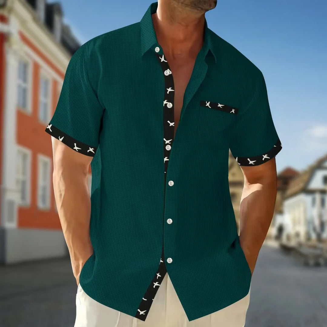 Men’s Short Sleeve Shirt – Regular Fit – Cotton – Contrast Trim – Chest Pocket – Button Front