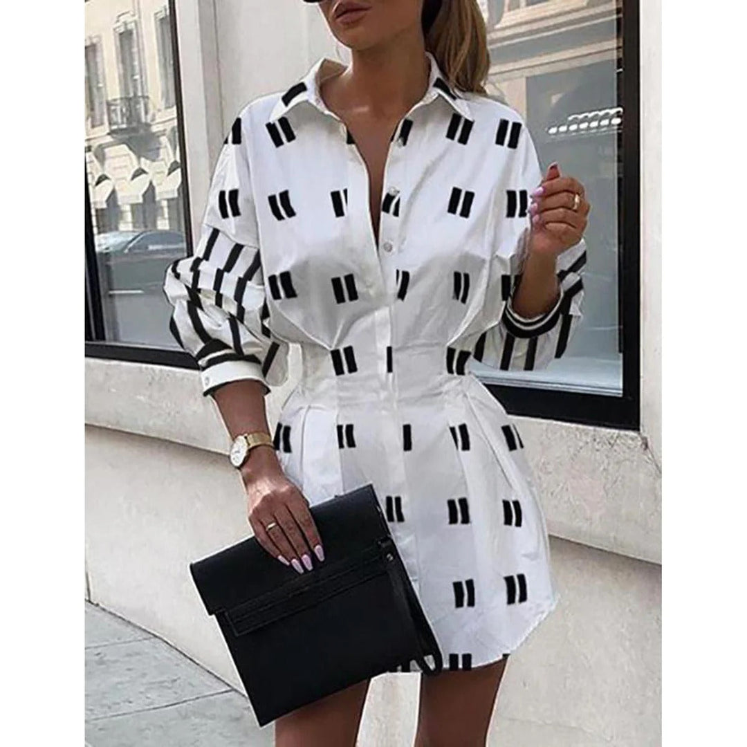 Women’s Shirt Dress – Relaxed Fit – Cotton Blend – Button-Down – Statement Print