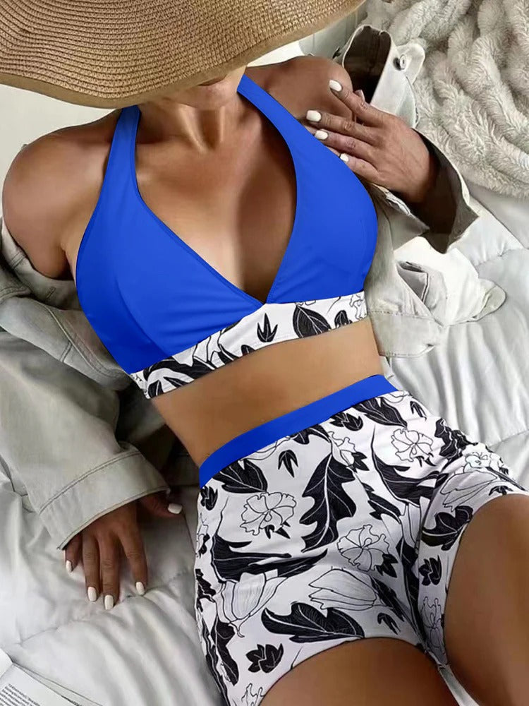 Women’s Bikini Set – Halter Top – High-Waisted Shorts – Stretch Fit – Seamless Design