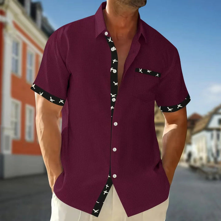 Men’s Short Sleeve Shirt – Regular Fit – Cotton – Contrast Trim – Chest Pocket – Button Front