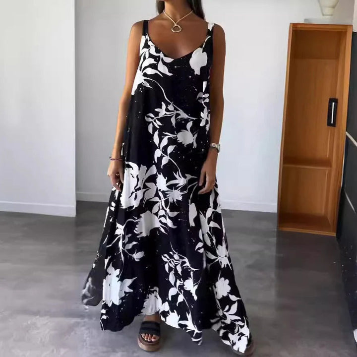 Women’s Maxi Dress – Deep V-Neck – Relaxed Fit – Lightweight Fabric – Floral Print