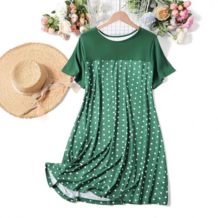 Women’s A-Line Dress – Polka Dot – Knee Length – Short Sleeve – Casual Fit