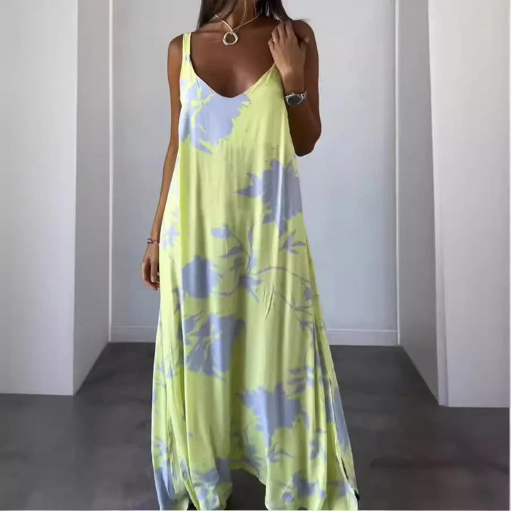 Women’s Maxi Dress – Deep V-Neck – Relaxed Fit – Lightweight Fabric – Floral Print