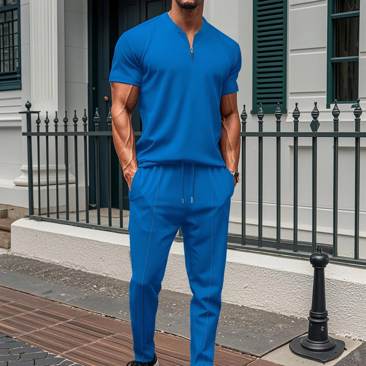 Men’s Fitness Set - Slim Fit - Stretch Fabric - Zipper Top & Elastic Pants
