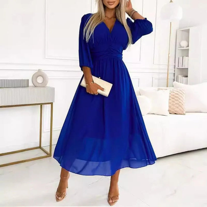 Women’s Maxi Dress – V-Neck – Long Sleeve – Flowy Silhouette