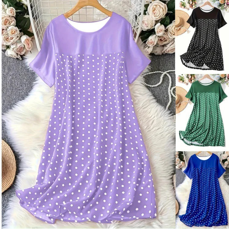Women’s A-Line Dress – Polka Dot – Knee Length – Short Sleeve – Casual Fit