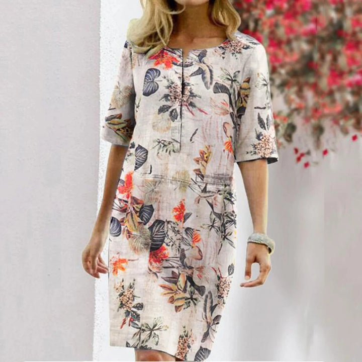 Women’s Shift Dress – Tropical Print – Relaxed Fit – Knee Length – Breathable Fabric