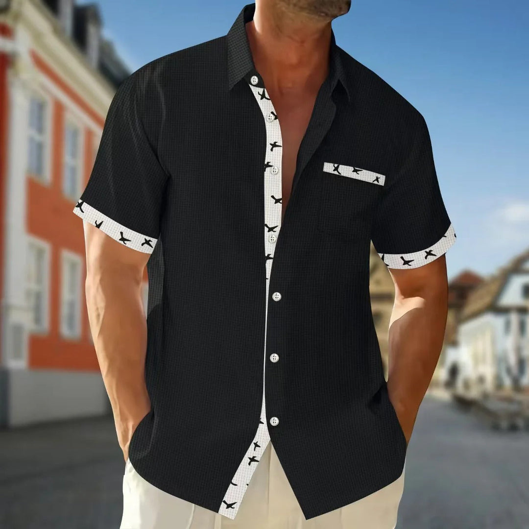 Men’s Short Sleeve Shirt – Regular Fit – Cotton – Contrast Trim – Chest Pocket – Button Front
