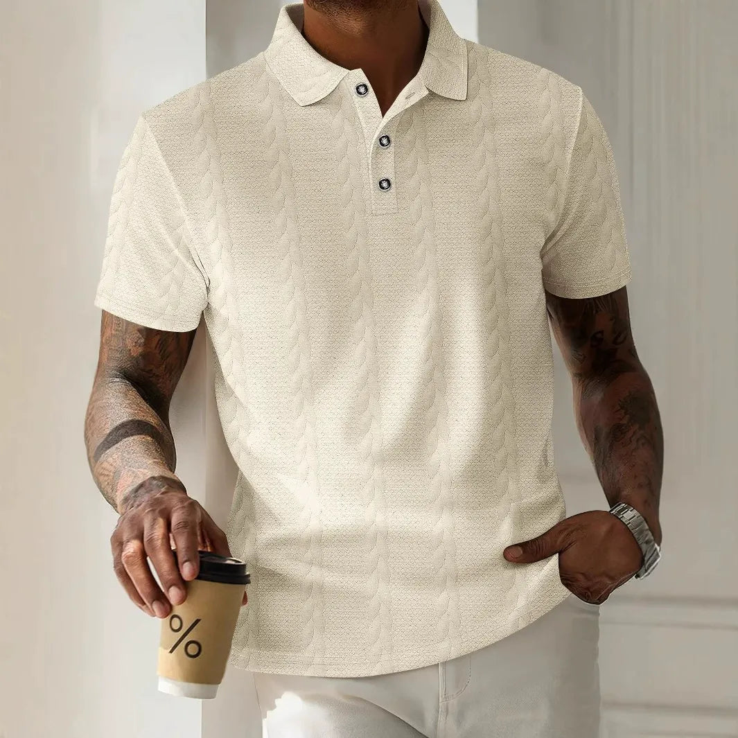 Men’s Polo Shirt - Jacquard Textured - Regular Fit - Short Sleeve - Button Placket