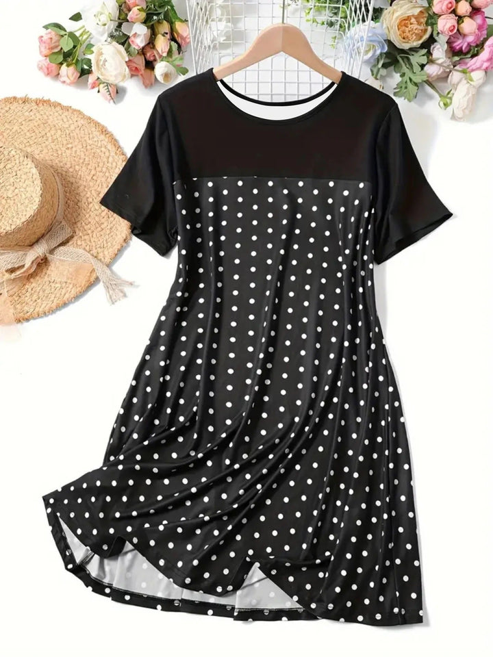 Women’s A-Line Dress – Polka Dot – Knee Length – Short Sleeve – Casual Fit