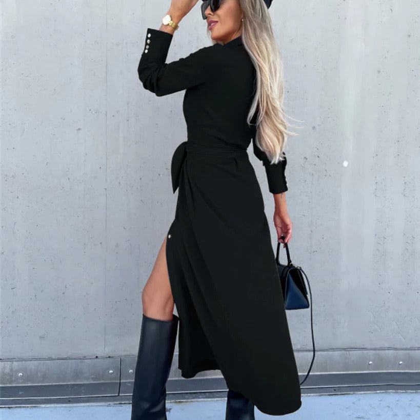 Women’s Shirtdress – Tailored Fit – Soft Drape – Button-Down – Waist Tie – Midi Length