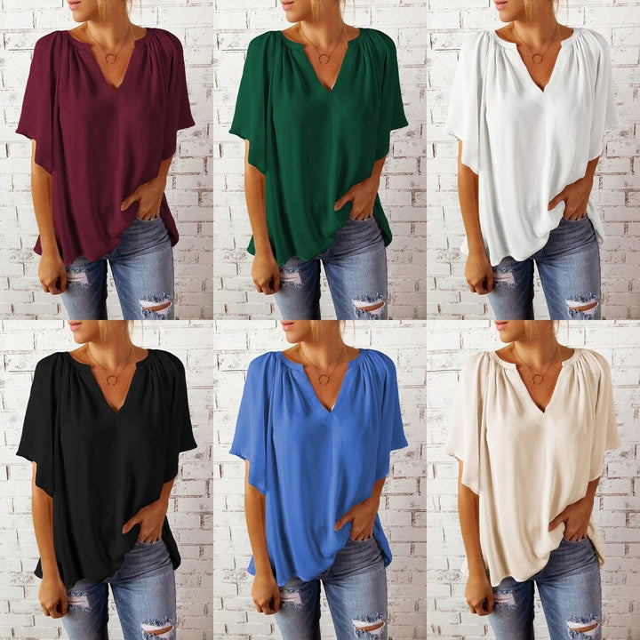 Women’s Blouse – Relaxed Fit – V-Neck – Lightweight – Short Sleeve Casual Style