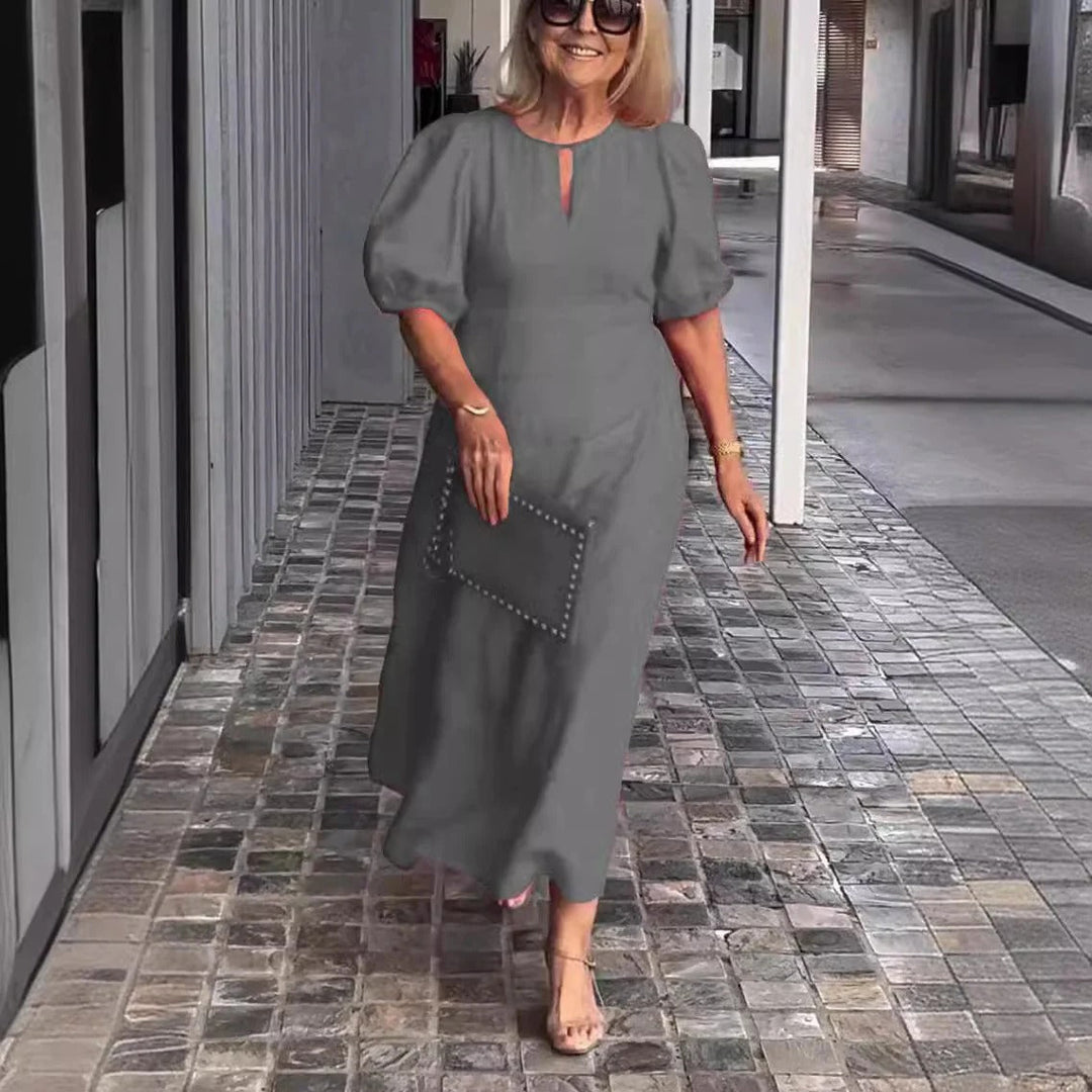 Women’s Maxi Dress – Flowing Fit – Puff Sleeves – Lightweight Elegant Drape