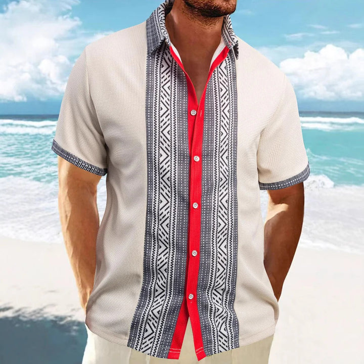 Men’s Short Sleeve Shirt - Relaxed Fit - Cotton - Ethnic Pattern - Button Down