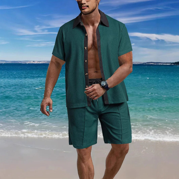 Men’s Shirt and Shorts Set - Relaxed Fit - Cotton Blend - Short Sleeve Button-Down