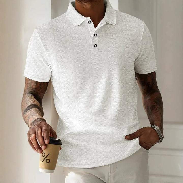 Men’s Polo Shirt - Jacquard Textured - Regular Fit - Short Sleeve - Button Placket