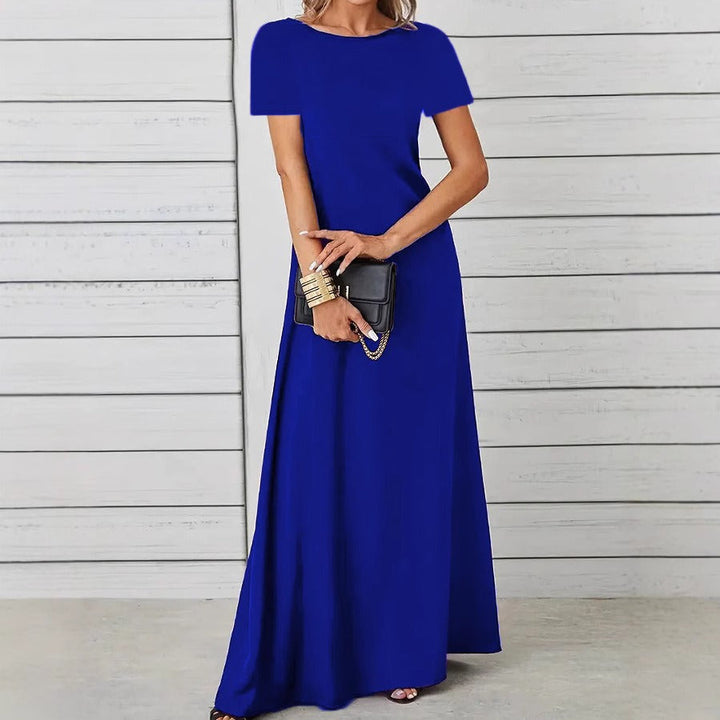 Women’s Maxi Dress – Slim Fit – Cotton – Short Sleeve – Round Neck Casual Style