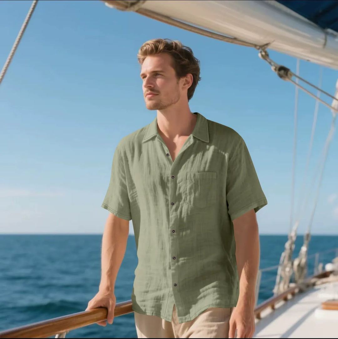 Men’s Button-Up Shirt – Linen – Relaxed Fit – Short Sleeve – Casual Style