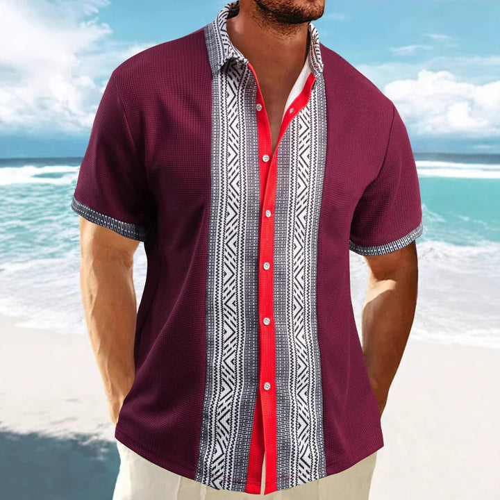 Men’s Short Sleeve Shirt - Relaxed Fit - Cotton - Ethnic Pattern - Button Down