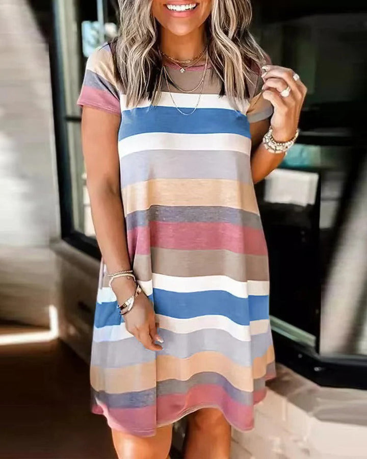 Women’s Casual Dress – Soft Knit – Relaxed Fit – Short Sleeve – A-Line – Knee Length
