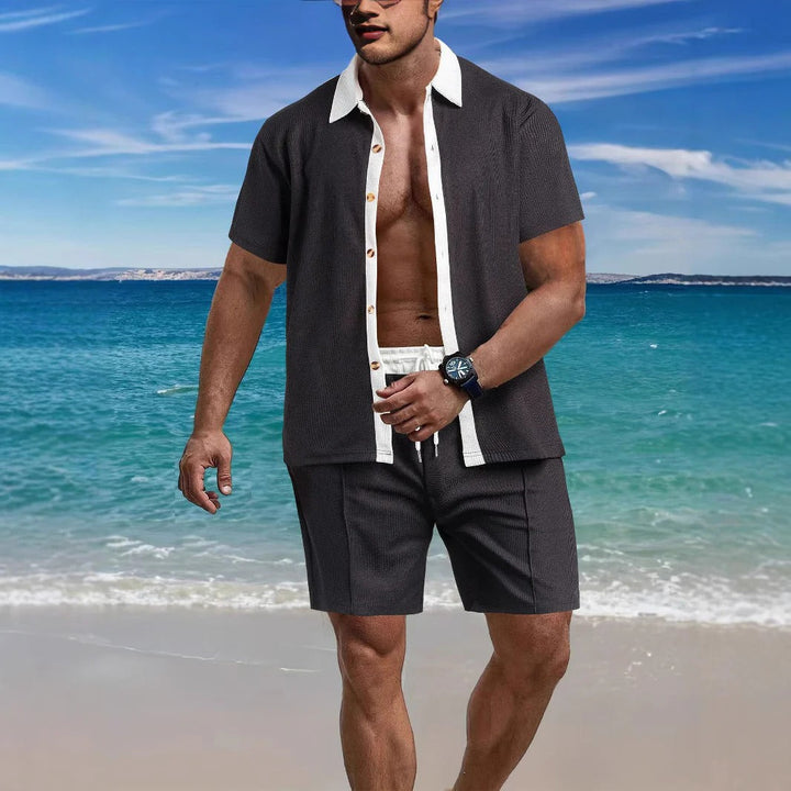 Men’s Shirt and Shorts Set - Relaxed Fit - Cotton Blend - Short Sleeve Button-Down
