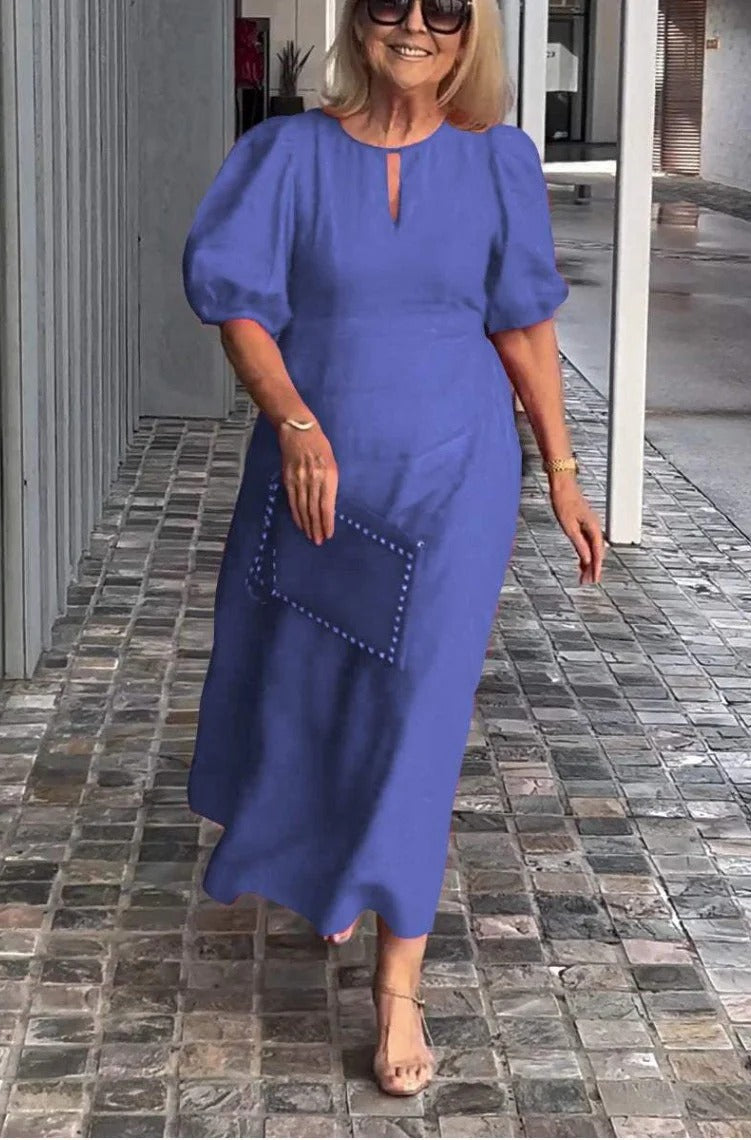 Women’s Maxi Dress – Flowing Fit – Puff Sleeves – Lightweight Elegant Drape