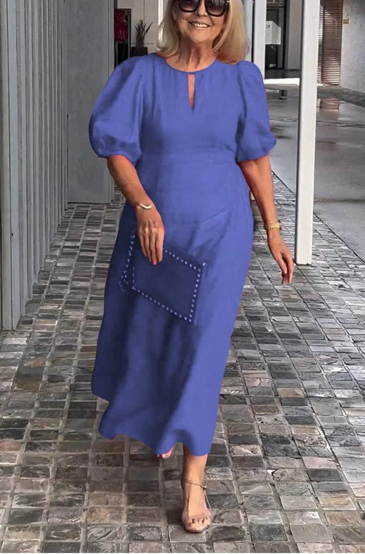 Women’s Maxi Dress – Flowing Fit – Puff Sleeves – Lightweight Elegant Drape