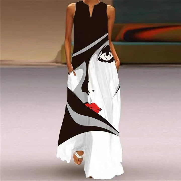 Women’s Maxi Dress – Relaxed Fit – Flowing Silhouette – Cotton Feel – V-Neck – Pockets