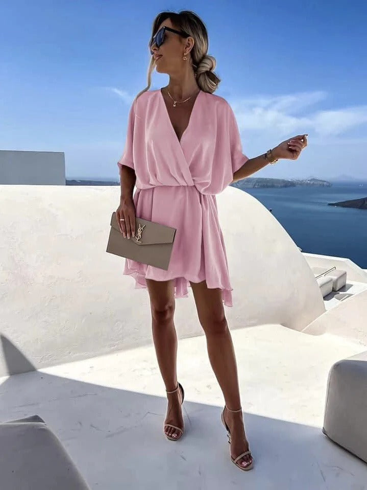 Women’s Wrap Dress – Deep V-Neck – Flutter Hem – Relaxed Fit – Lightweight Fabric