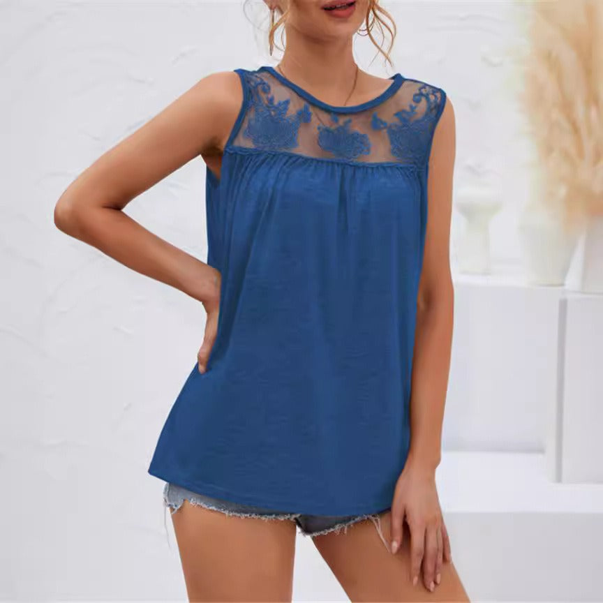 Women’s Sleeveless Top – Lace Detail – Loose Fit – Cotton
