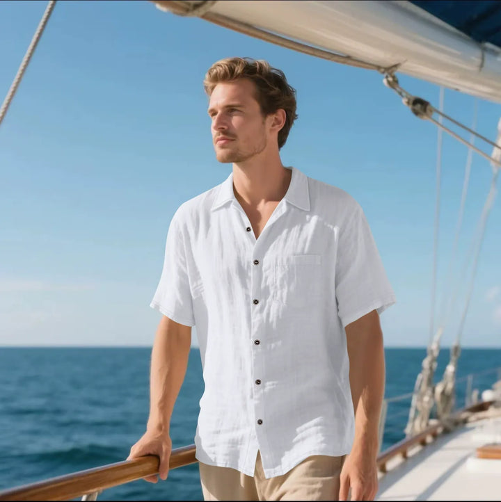 Men’s Button-Up Shirt – Linen – Relaxed Fit – Short Sleeve – Casual Style