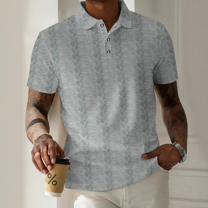 Men’s Polo Shirt - Jacquard Textured - Regular Fit - Short Sleeve - Button Placket