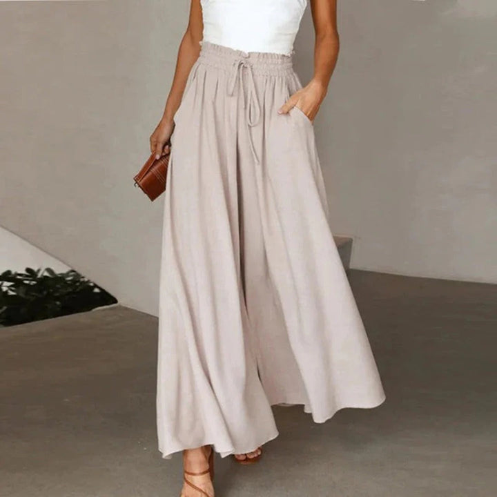 Women’s Wide-Leg Pants – High Waist – Breathable Cotton – Drawstring Waist – Full Length