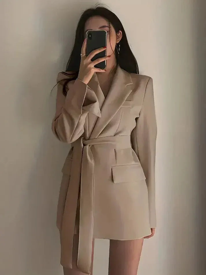 Women’s Blazer Dress – Tailored Fit – Belted Waist – Long Sleeve – Structured Silhouette