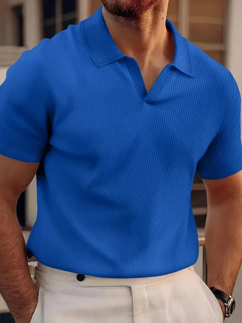 Men's Polo Shirt - Slim Fit - Waffle Knit Texture - Short Sleeve