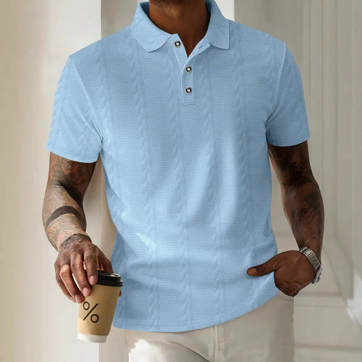 Men’s Polo Shirt - Jacquard Textured - Regular Fit - Short Sleeve - Button Placket