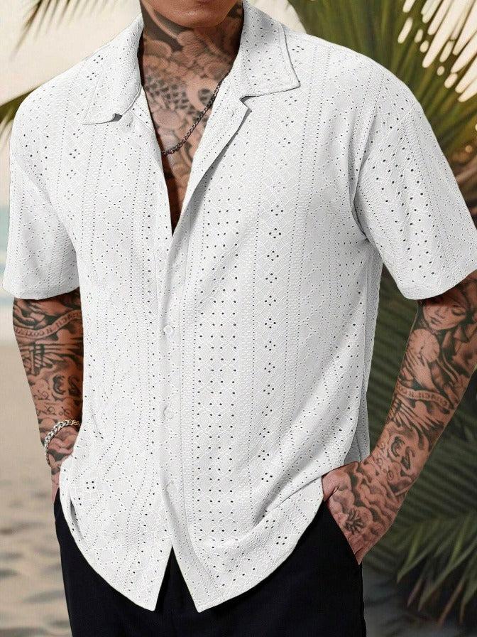 Men’s Casual Shirt - Cotton - Hollow Jacquard Texture - Regular Fit - Short Sleeve