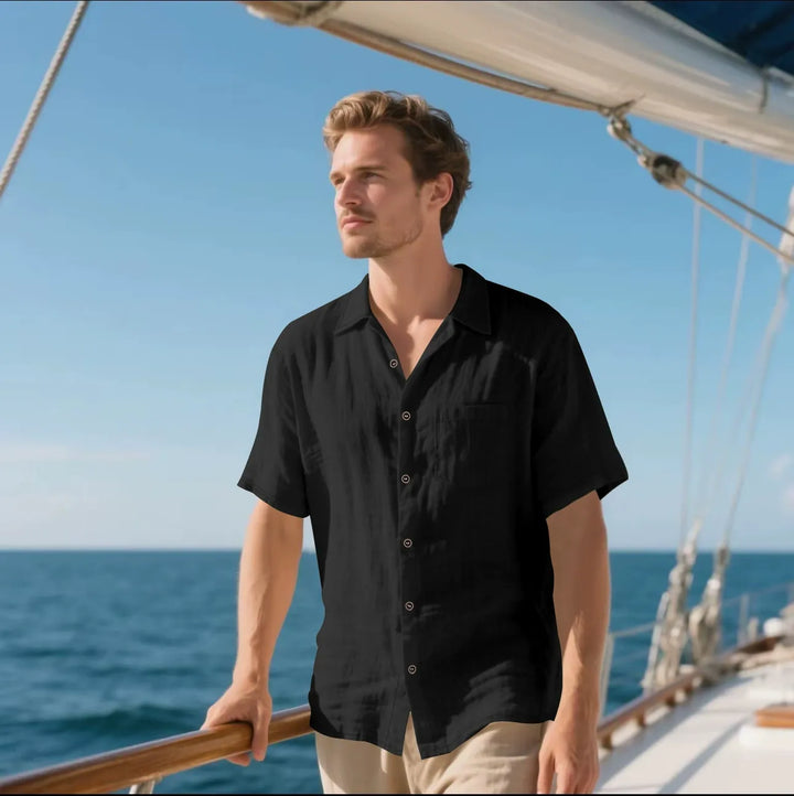 Men’s Button-Up Shirt – Linen – Relaxed Fit – Short Sleeve – Casual Style
