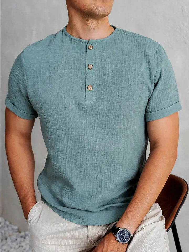 Men’s Henley T-Shirt – Soft Knit – Regular Fit – Short Sleeve – Button Neck Casual