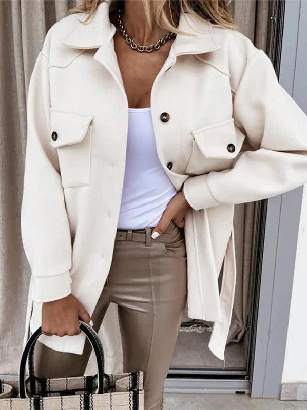 Women’s Windproof Jacket – Oversized Fit – Hip Length – Button Front with Flap Pockets